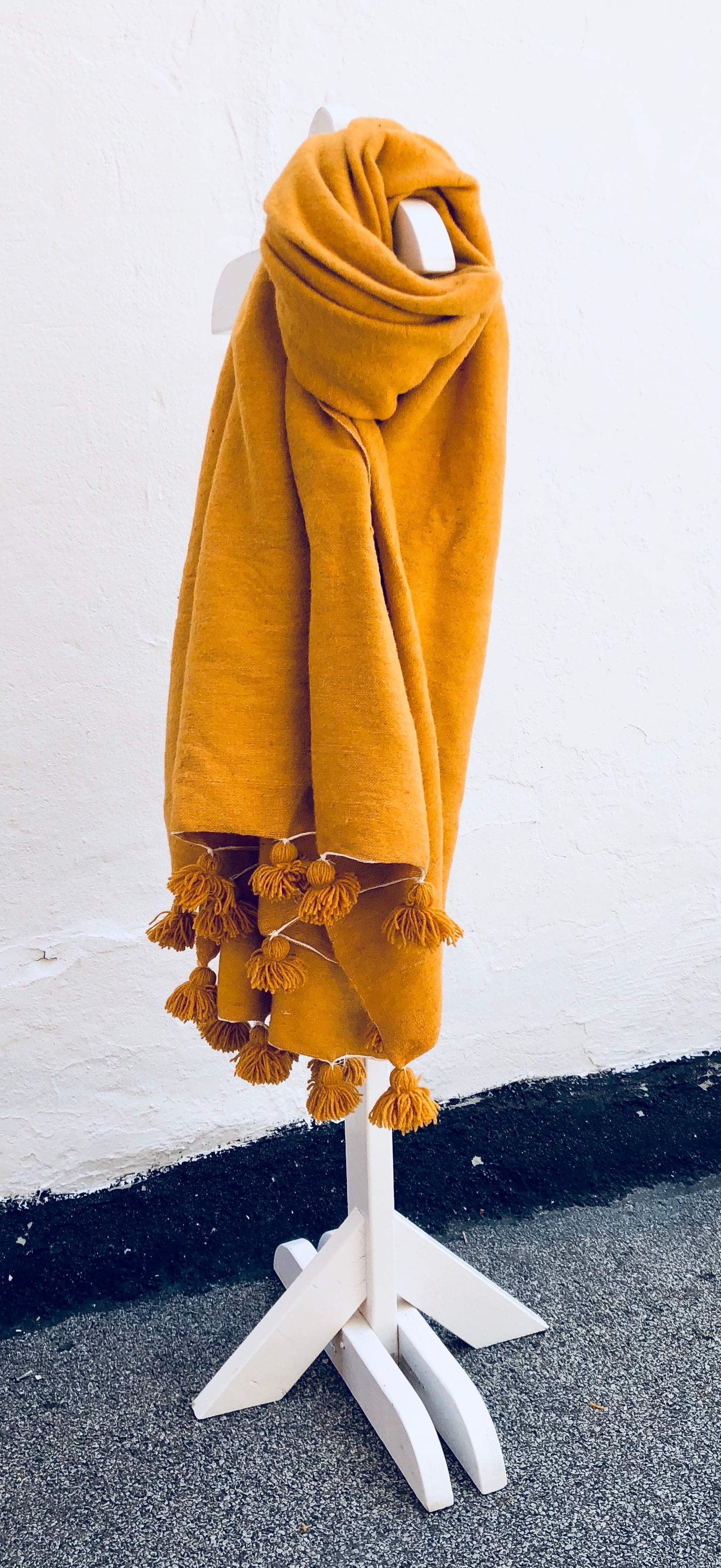 Mustard Wool Atlas Pom blanket 