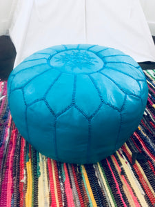 TURQUOISE MOROCCAN LEATHER POUF