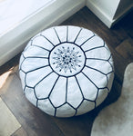  white with black stitching moroccan leather pouf