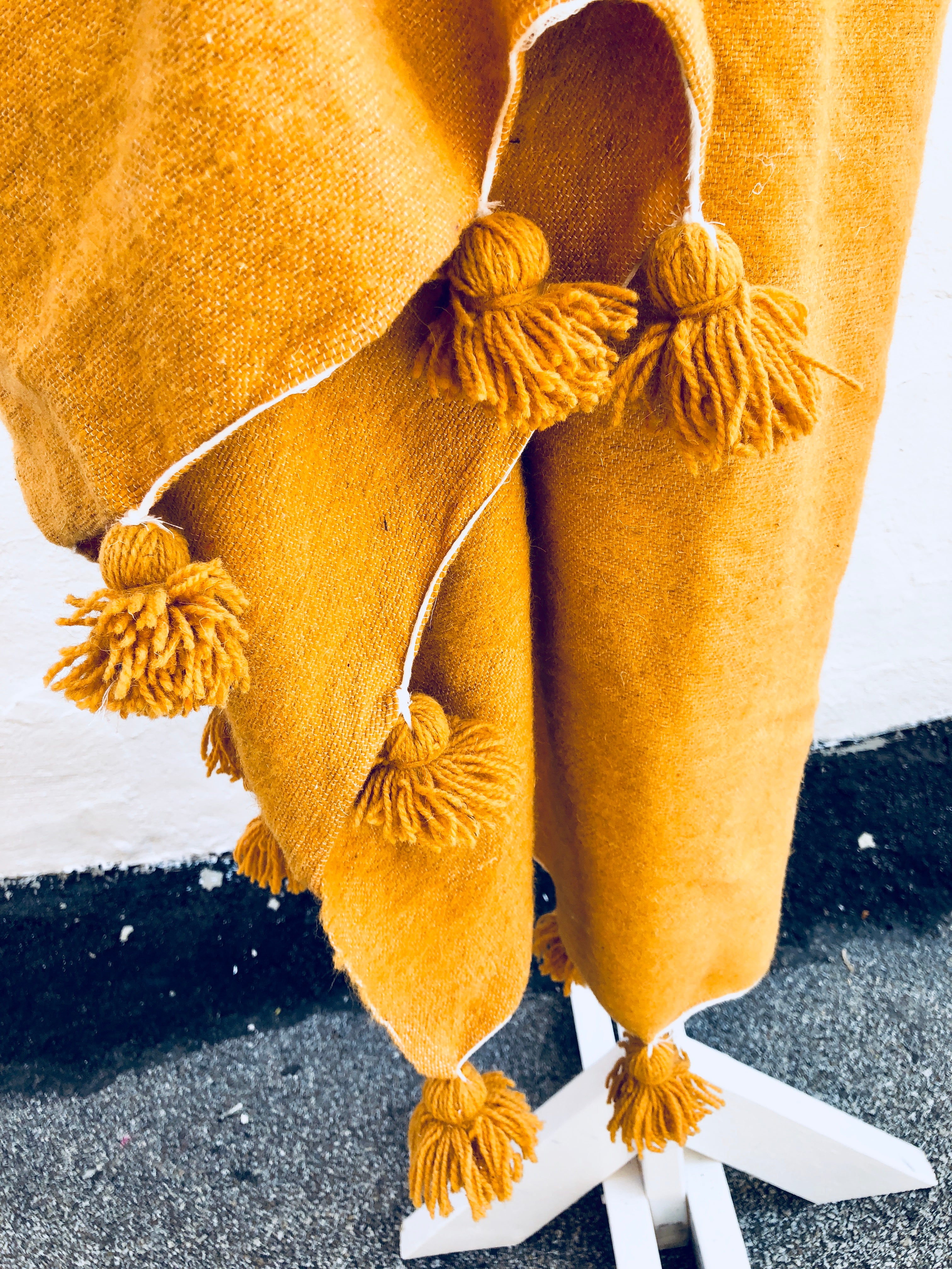Mustard Wool Atlas Pom blanket 