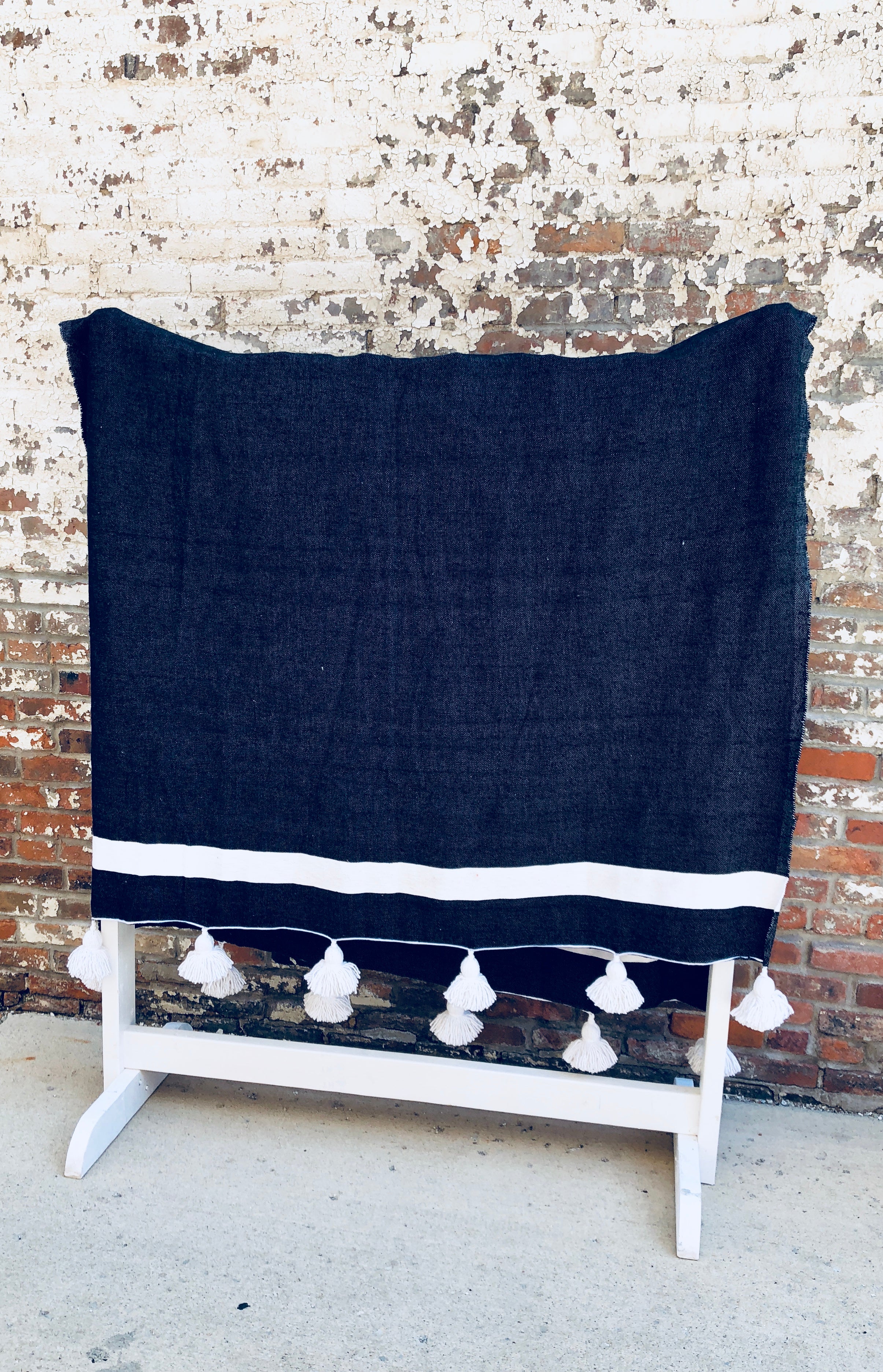 Black Moroccan Pompom Blanket 
