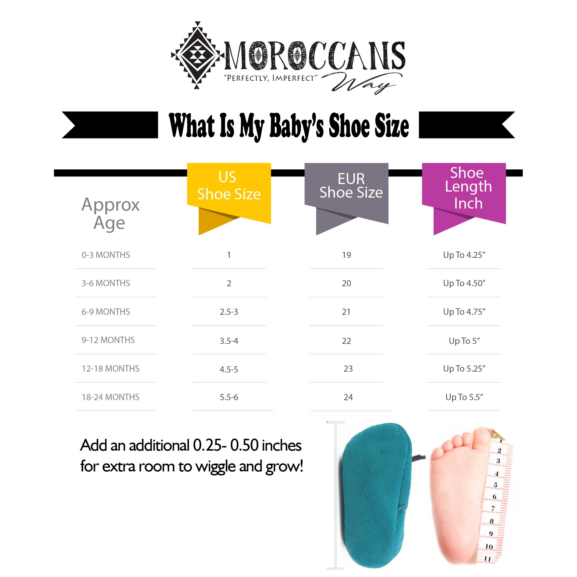 Baby Moccasin Size Chart