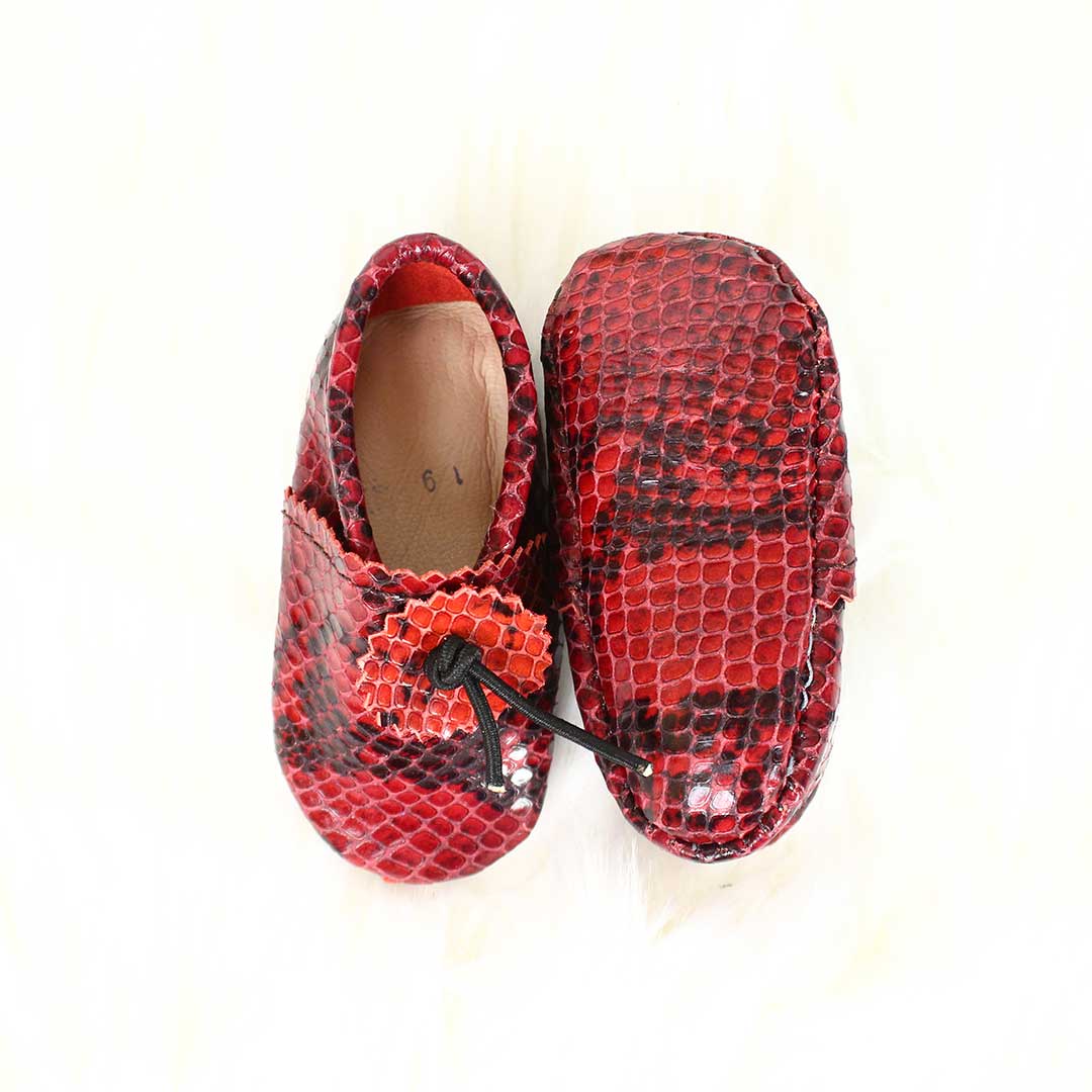 Red Snakeskin Baby Moccasins