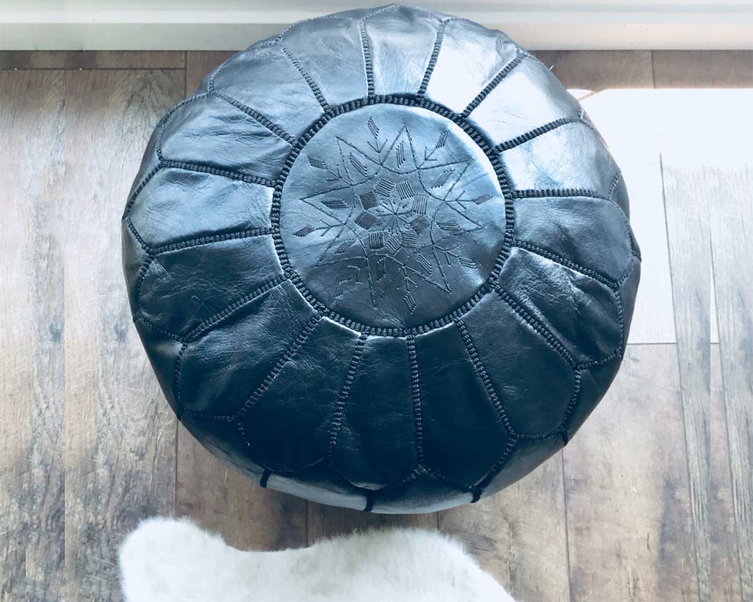 black leather ottoman pouf