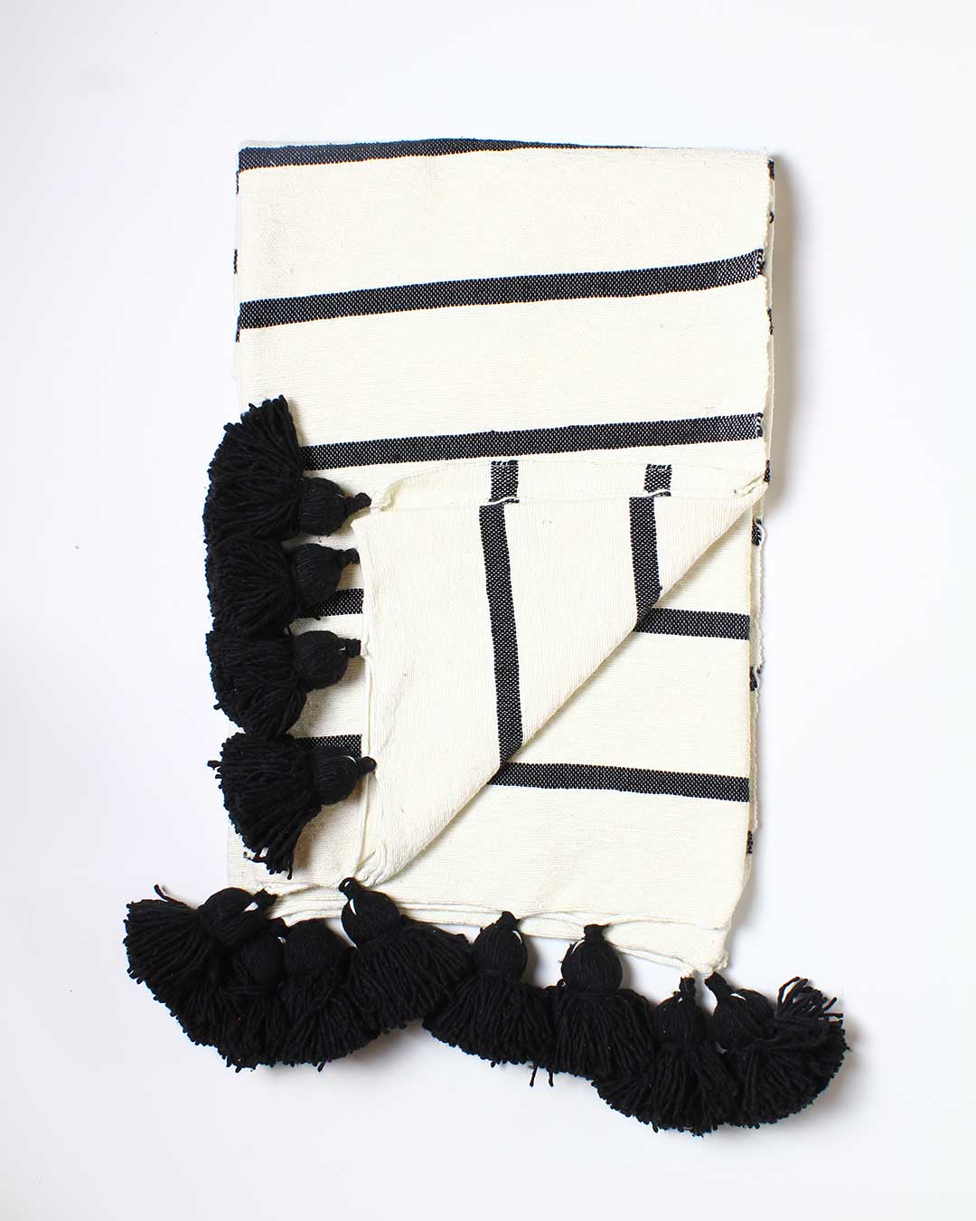 black stripe pompom blanket