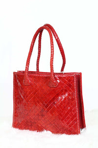 Red Woven Leather Tote bag