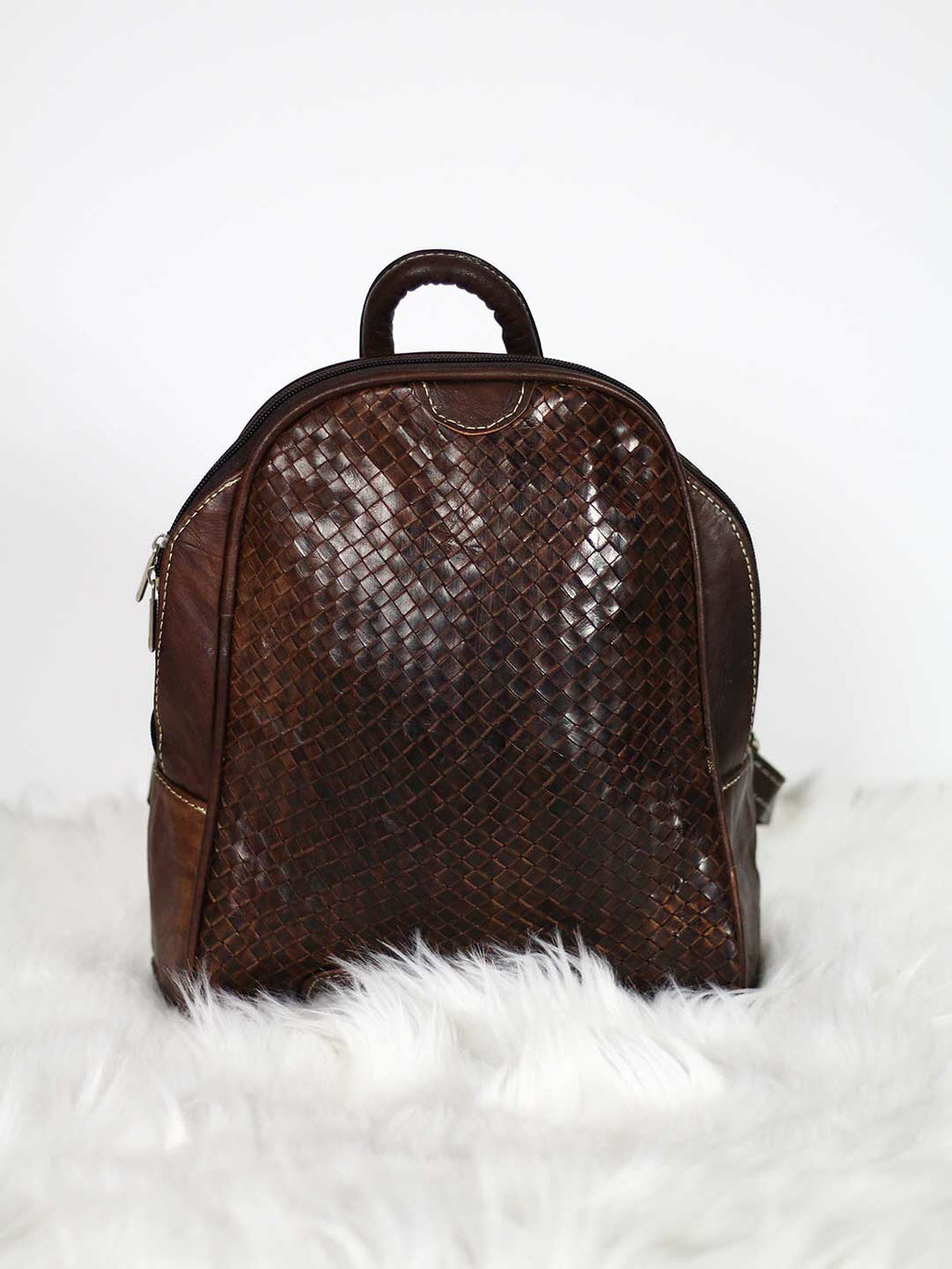 Dark Brown Woven Leather Backpack
