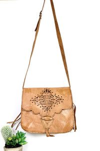 TAGHAZOUT TOOLED LEATHER CROSSBODY BAG