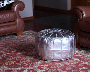 silver moroccan leather pouf