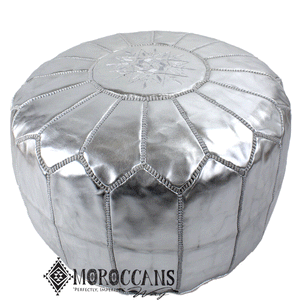 silver moroccan leather pouf
