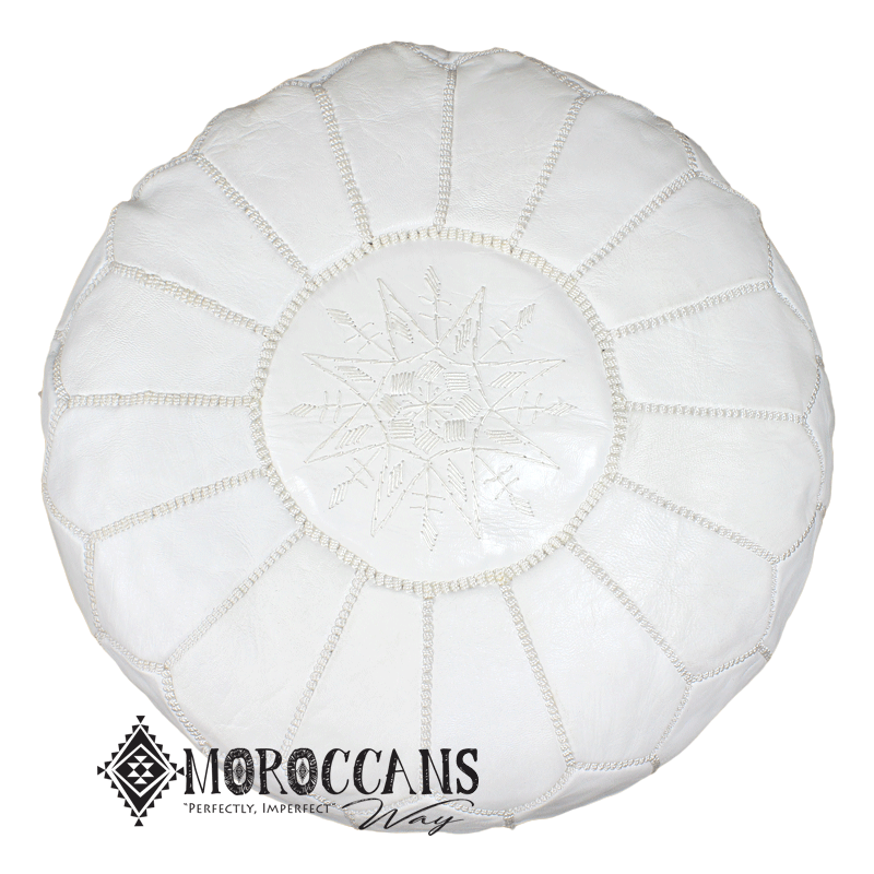 white leather moroccan pouf