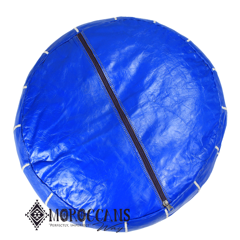 cobalt blue ottoman leather pouf