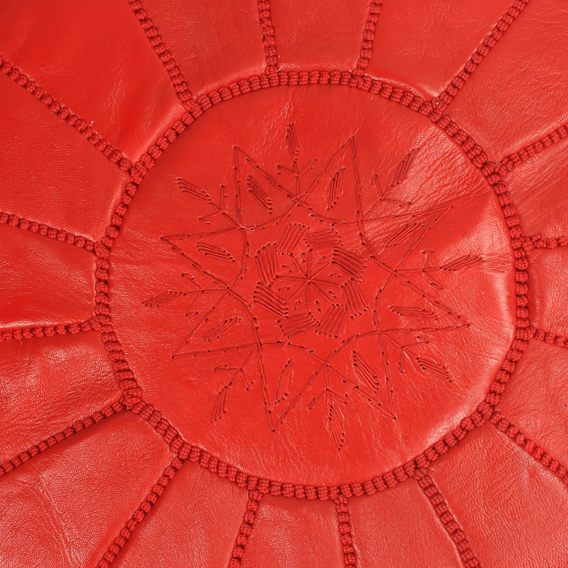 red leather moroccan pouf