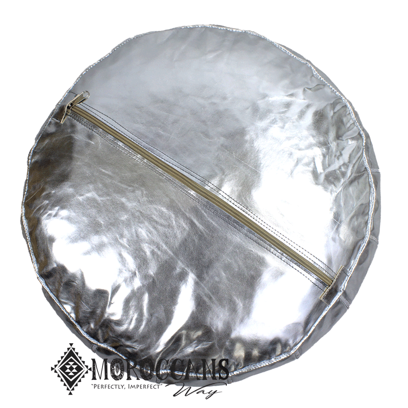 silver moroccan leather pouf