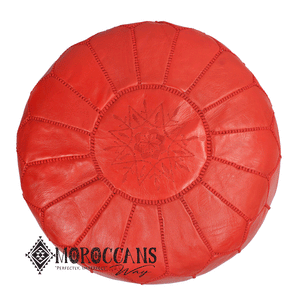 red leather moroccan pouf 