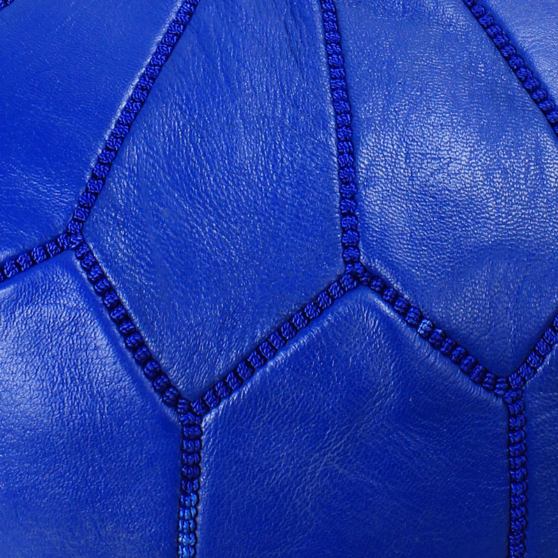 blue leather pouf