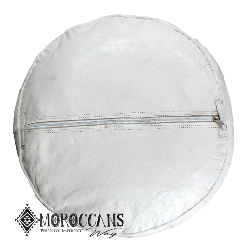 white leather moroccan pouf