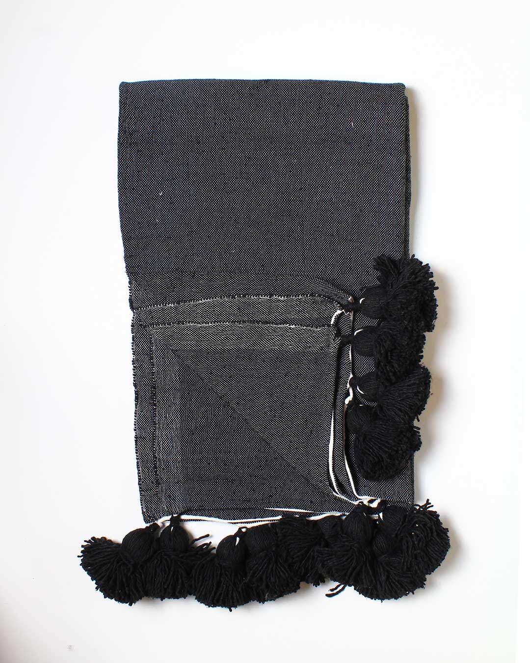 black moroccan pompom blanket