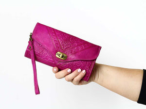 hot pink moroccan leather wristlet